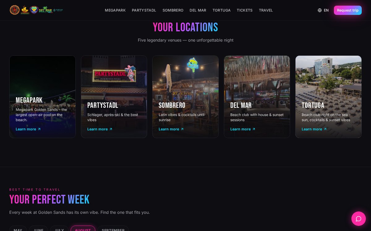 Screenshot of the Golden Sands website