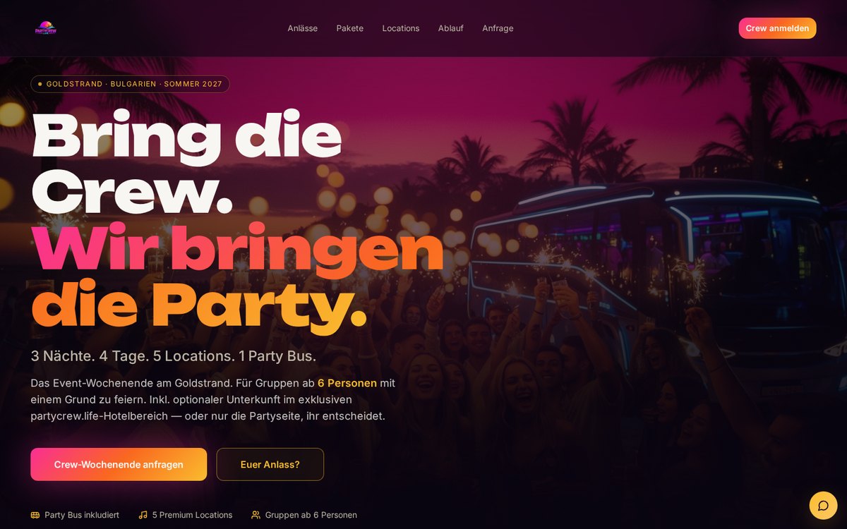 Screenshot of the Party Crew website